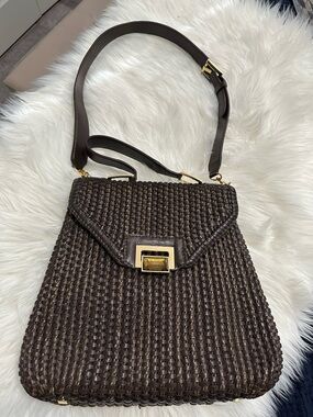 Kara Ross Brown Woven Shoulder Bag with Gold Hardware